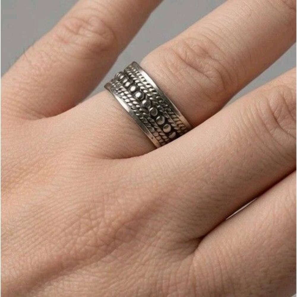 Vintage Heavy Silver Spinner Ring Size 10 Men Beaded Ornate Wide Statement Ring